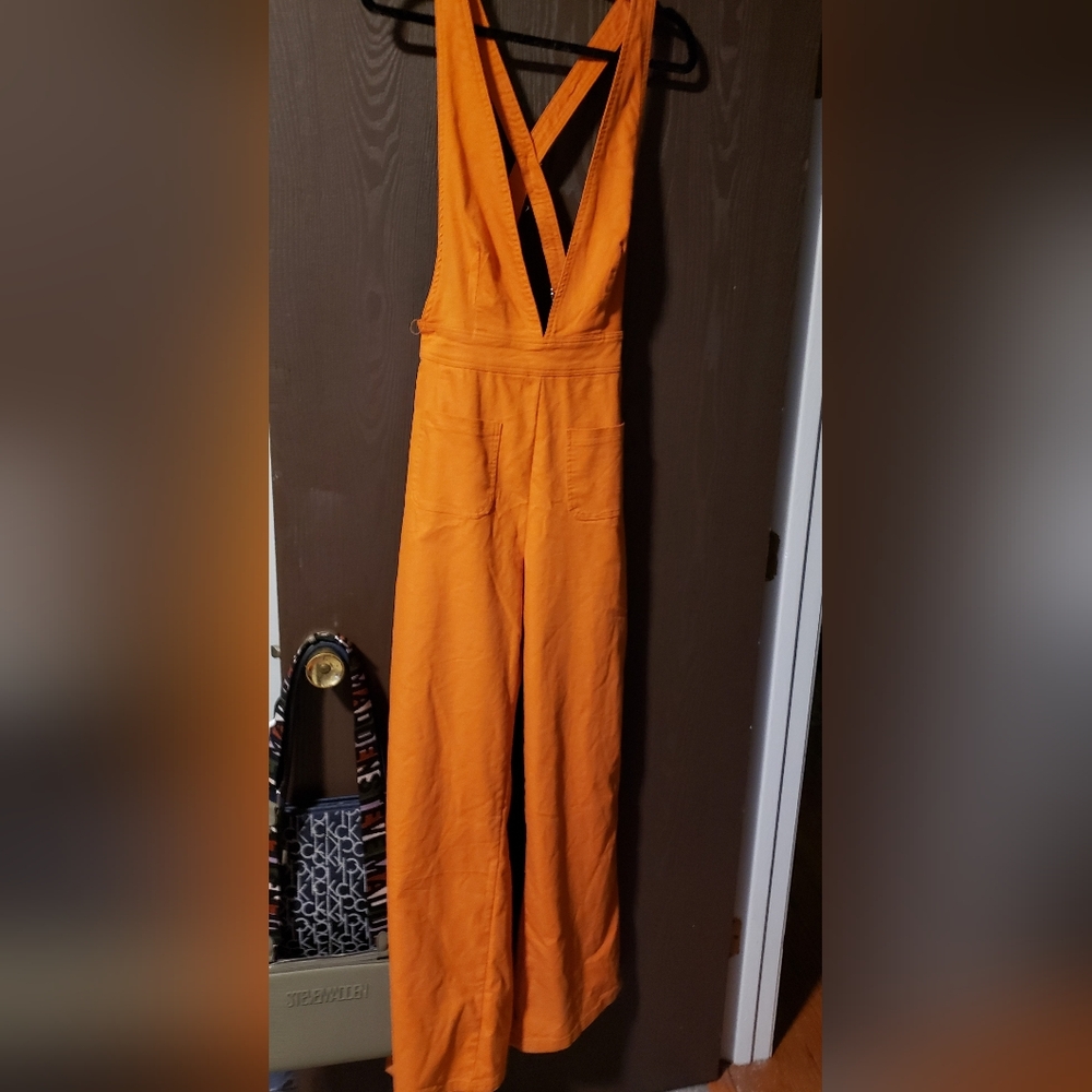 Sincerely Jules Bold Orange Cross-Back Jumpsuit